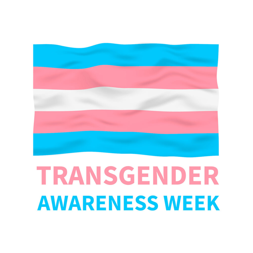 Transgender Awareness Week lettering with Transgender Pride Flag. LGBT community holiday celebrate on second week of November. Easy to edit vector template for banners, signs, logo design, card, etc.