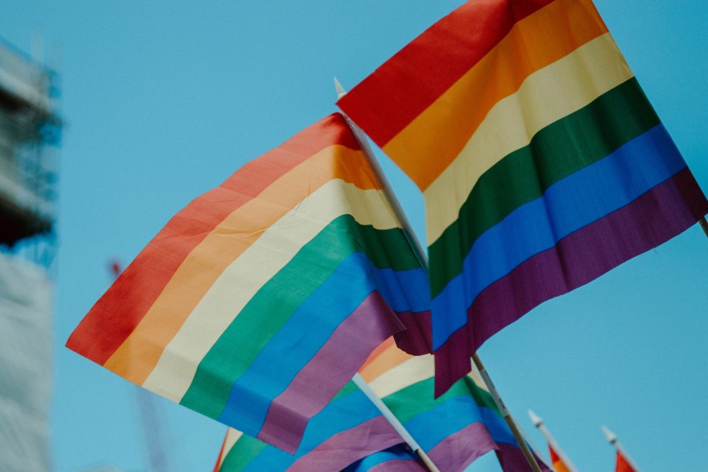 gay pride flags flying