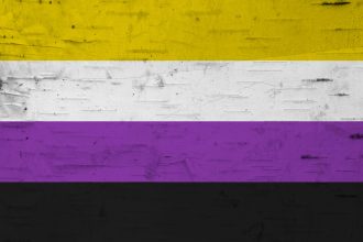 A rustic old non-binary flag on weathered wood