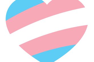 Blue, pink and white colored heart icon, as the colors of the transgender flag