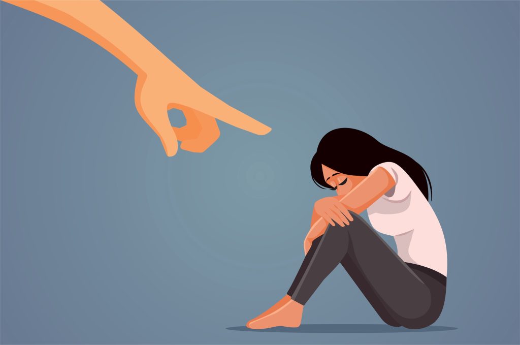 Person Blaming the Victim for her Misfortune Vector Conceptual Illustration.