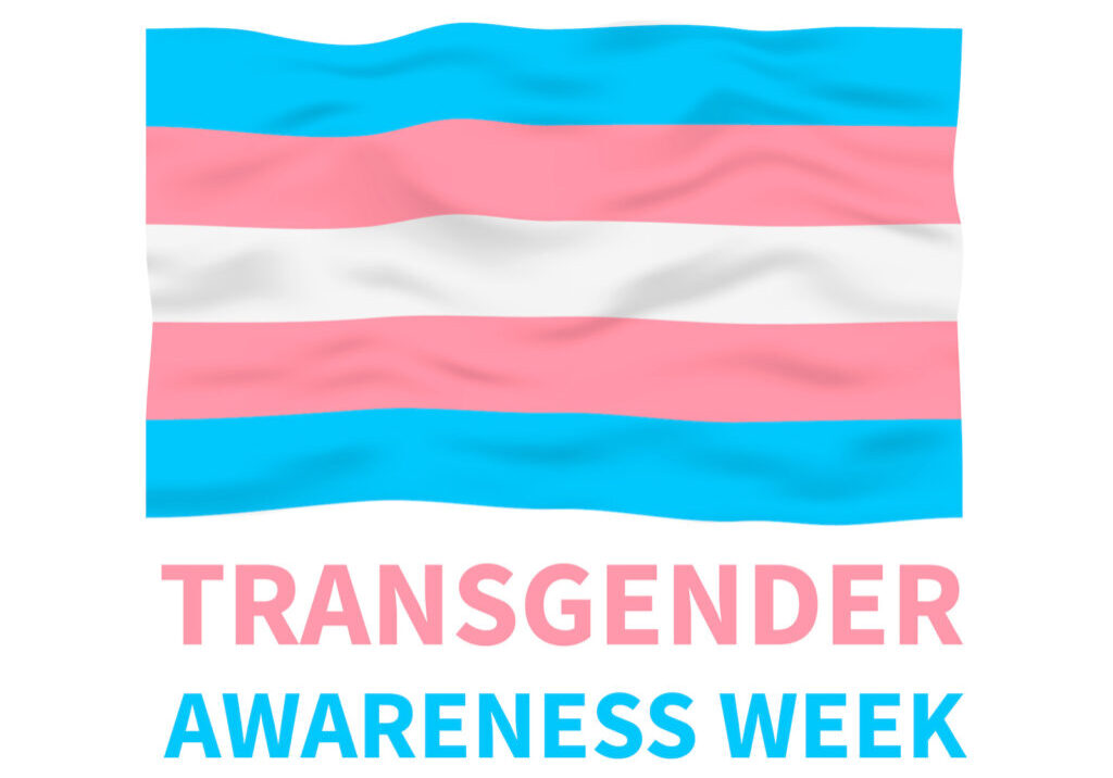Transgender Awareness Week lettering with Transgender Pride Flag. LGBT community holiday celebrate on second week of November. Easy to edit vector template for banners, signs, logo design, card, etc.